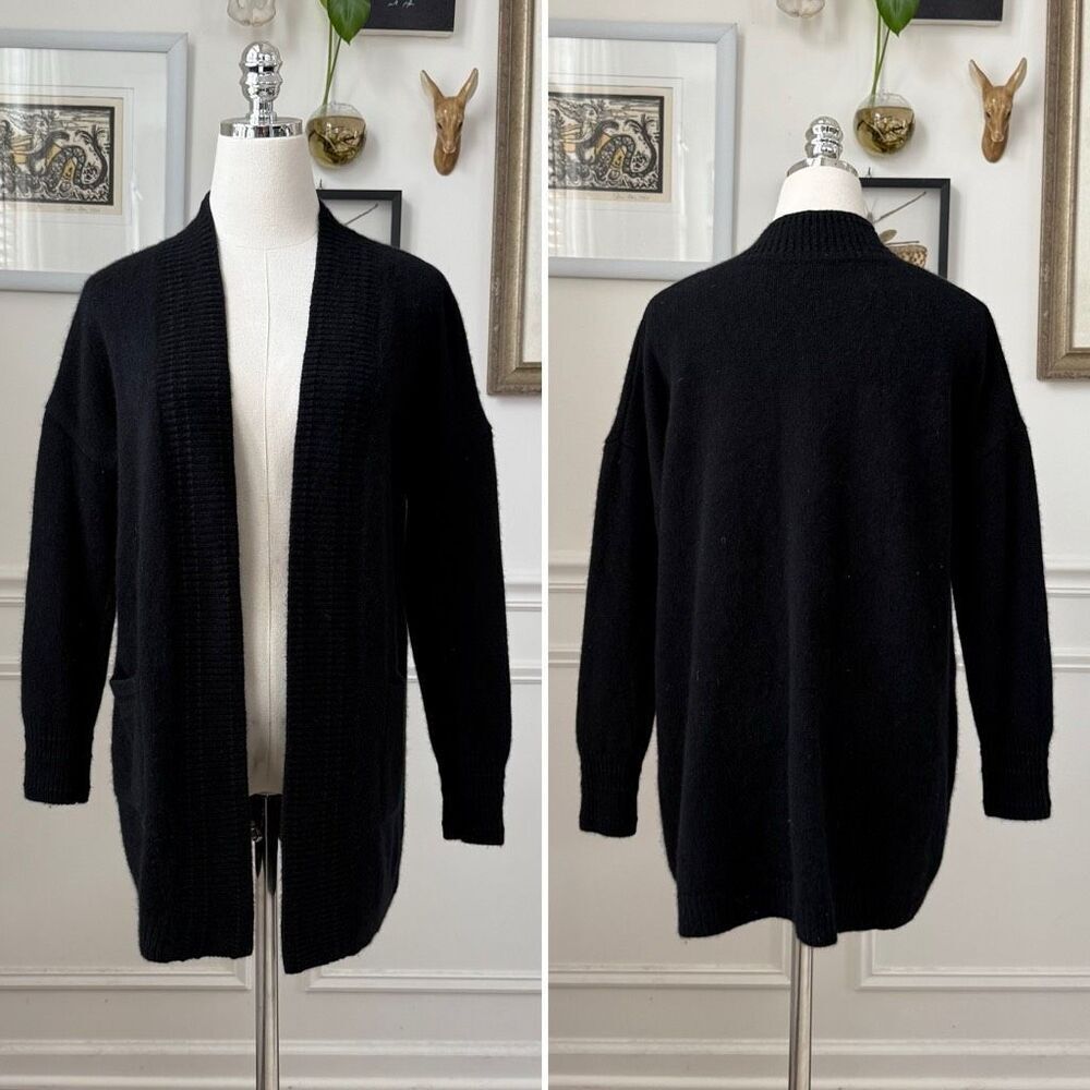 The Cashmere Project Black Open Front 100% Cashmere Cardigan Sweater $316 S
